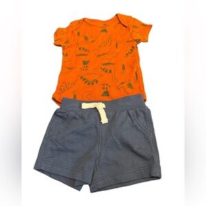 Carter's Boy Size 3 Months Orange Dinosaur Onesie with navy blue shorts